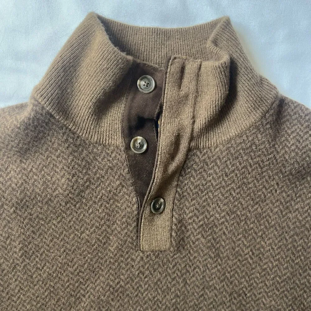Vtg Polo Ralph Lauren 100 Merino Wool Sweater Italian Yarn Brown Herringbone XL